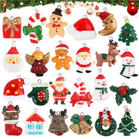 24pcs Calendrier de l'Avent Pendentifs Noël Breloque Miniatures Charmes Noël Boîte Compte à Rebours Decorations Ornement de sapi