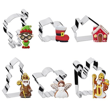 6pcs Emporte Piece Biscuits Noël en Acier Inoxydable Cookie Cutters Nikolaus Moule de Patisserie DIY pour Biscuits Pâtisserie Gâ