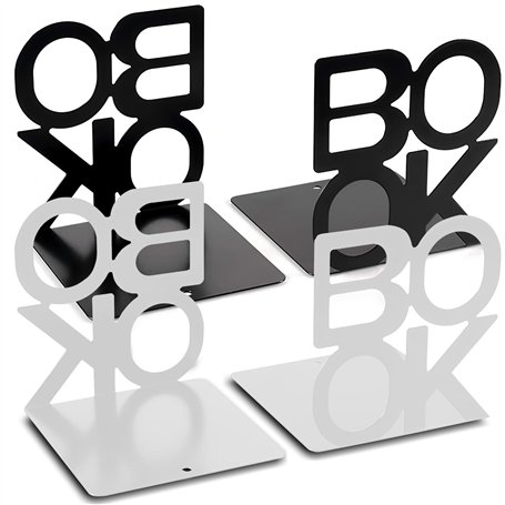 DUBUOZA 4 Pièces Serre-Livres Métal Antidérapant Noir Blanc Serre Livre pour Les Enfants