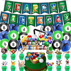 Billard Party Décorations Billard Anniversaire Fournitures Comprend Billard Bannière de Joyeux Anniversaire, Gâteau Topper, Cupc Billard Party Décorations Billard Anniversaire Fournitures Comprend Billard Bannière de Joyeux Anniversaire