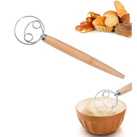 Inoxydable Mélange de Pâte Manuel Style Hollandais Fouet Fouet à Pâte à Pain Fouet à Pâte Danois Manche en Bois Acier Profession