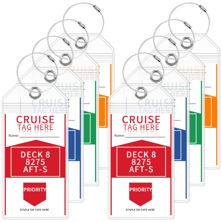 Bukuhlio Lot de 8 étiquettes de bagage pour croisière - 19 x 9 cm - En PVC robuste et imperméable - Transparent - Avec 8 bandes