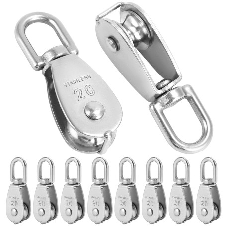 QWORK® 10 Pcs Poulie de Levage M20 Poulie Simple en Acier Inoxydable 304 pour pour Câble Diamètre 6mm Pivotant à 360°Charge 75kg