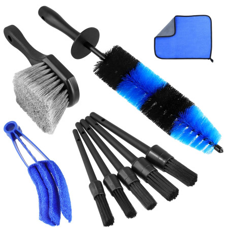 QWORK® Ensemble de 9 Brosses de Nettoyage pour Voiture - Brosse Jantes