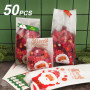 50pcs Sac à Bonbons Noël Transparent Sachet Pochette Père Noël Cadeau d'Emballage en Plastique + 70pcs Autocollant Sticker Forme