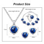 XFSRG Ensemble de Bijoux Fantaisie Femme Collier Bracelet Bague et Boucles d'Oreilles en avec Pendentif en Cristal Bleu Parure B