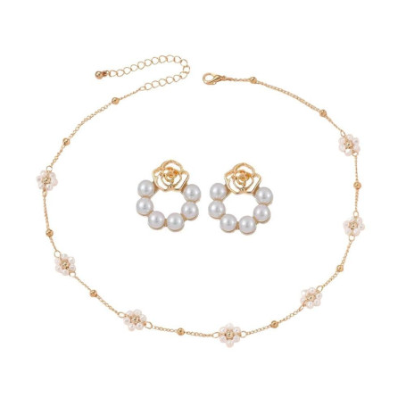 XFSRG Ensemble de Bijoux Fantaisie pour Femme Collier et Boucles d'Oreilles avec Perles et Fleurs en Design Élégant pour Mariage