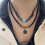 Carufin turquoise collier pièce de monnaie Vintage pendentif collier stratifié collier réglable en cuir corde hommes femmes bijo