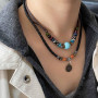 Carufin turquoise collier pièce de monnaie Vintage pendentif collier stratifié collier réglable en cuir corde hommes femmes bijo