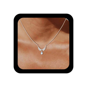 Inilbran Collier Ras De Cou En Pierre De Lune De Style Bohème Collier Argenté Pendentif Aile D'ange Collier Chaîne Goutte D'eau  Inilbran Collier Ras De Cou En Pierre De Lune De Style Bohème Collier Argenté Pendentif Aile D'ange Collier Chaîne Goutte D'eau