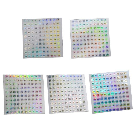 5 feuilles numéro 1-500 rond étanche numéro d'ongle autocollant Laser étiquette numérique auto-adhésif numéro autocollant Gel po
