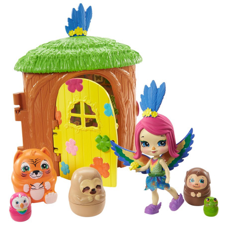 Enchantimals Jungle Enchantée coffret La Maison Perroquet & animaux surprises avec figurines Peeki Perroquet et 5 animaux