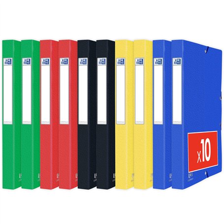 Oxford Lot de 10 Boîtes Capacité Standard Eurofolio+ 24 x 32 cm Dos 25 mm avec Elastique Couverture Carte Coloris Assortis