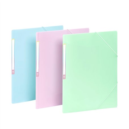 Viquel - Lot de 3 chemises en plastique Rainbow Pastel - 3 pochettes A4 avec étiquettes d'identification - Fermeture par élastiq