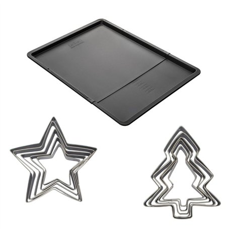Zenker 9987550 Ensemble plaque à pâtisserie extensible avec 5 emporte-pièces étoiles et 5 emporte-pièces sapins