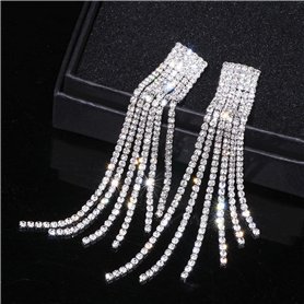 Argent Couleur Strass Cristal Long Gland Boucles d'oreilles pour Les Femmes Nuptiale Boucles d'oreilles Pendantes Bijoux De Mari Argent Couleur Strass Cristal Long Gland Boucles d'oreilles pour Les Femmes Nuptiale Boucles d'oreilles Pendantes Bijoux De Mari