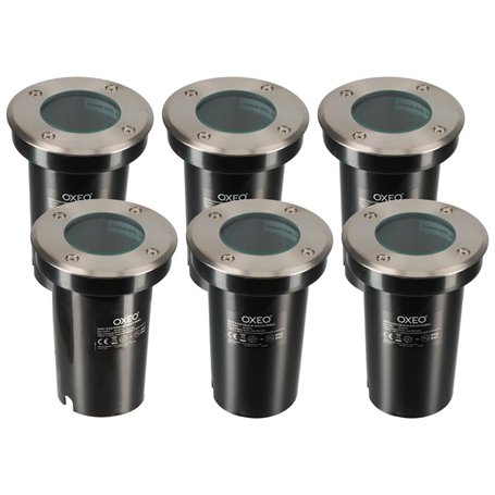 Oxeo Spots encastrables X6 - Extérieur - Couvercle INOX - pour Ampoule LED GU10 - Etanche IP67 - Spot terrasse - Éclairage Jardi