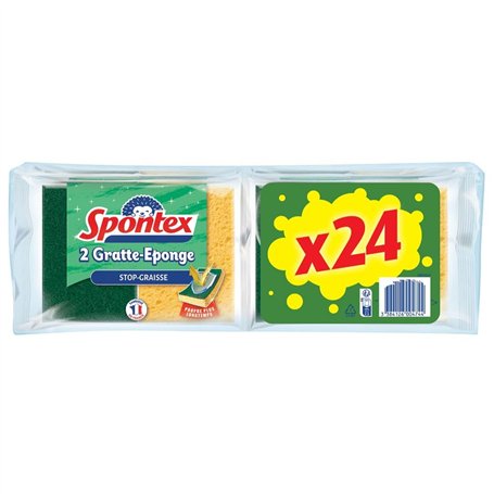 SPONTEX - Gratte-Eponge Stop-Graisse - 12 pack de 2 éponges grattantes vertes protection anti-graisse - 24 éponges