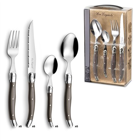 LOU LAGUIOLE - Valisette avec 24 couverts de table pour 6 personnes - Tradition - Acier inoxydable 18/0