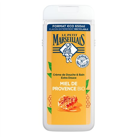 Le Petit Marseillais - Crème de Douche & Bain Extra Douce Miel de Provence Bio (flacon de 650 ml) – Gel douche avec 92 % d'ingré