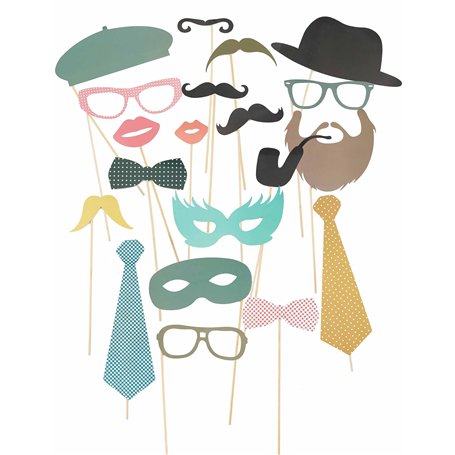 DEGUISE TOI - Kit photobooth rétro 20 pièces - 20 Accessoires photobooth - Taille Unique - Coloré - Decoration/Animation - Carto