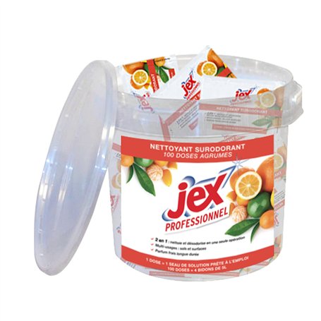 JEX Professionnel - Doses Nettoyantes surodorantes - 2en1- Nettoie et parfume - Toutes les surfaces - Parfum agrumes - 100 doses