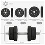 HOMCOM Ensemble d'haltères courtes total 25 kg - dumbbell paires - poids réglable - barres incluses - entraînement musculaire &