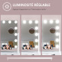HOMCOM Miroir Hollywood Lumineux 36,5 x 45,5 cm, Miroir Coiffeuse avec LED 12 Ampoules, 3 Modes luminosité réglable, Rotation à