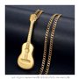 LE BAGACIER - Pendentif Guitare Voyageur Gipsy Acier Plaqué Or + Chaîne