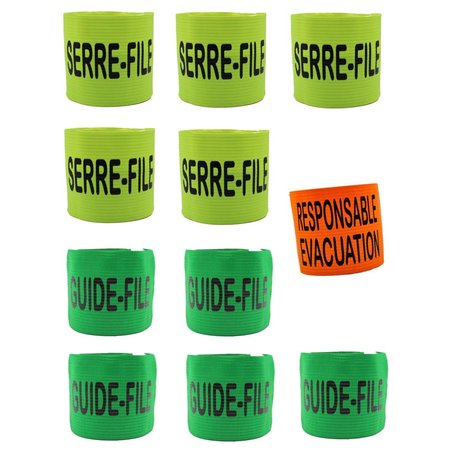 PATOUTATIS - Lot de 11 Brassards élastiques EVACUATION - SERRE FILE - GUIDE FILE - multicolore