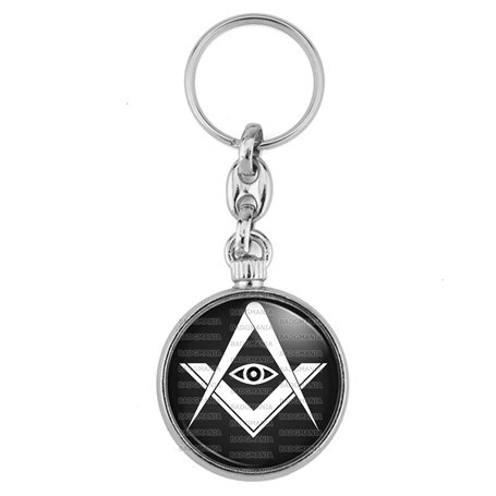 BADGMANIA Porte Clés Métal 2 faces Compas Equerre Francs-Maçons Symbole Maçonnique Blanc fond Noir Logo 33mm