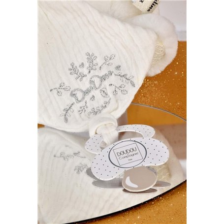 DOUDOU ET COMPAGNIE - Pantin Attache-Sucette Ours BLANC - Doudou Peluche Bébé Tout Doux avec Mouchoir - Idée Cadeau Naissance Fi