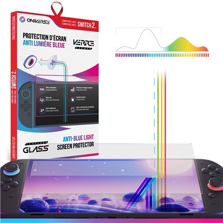 Oniverse Verre trempé Switch 2 - Protection écran verre trempé 9H Anti-Lumière Bleue