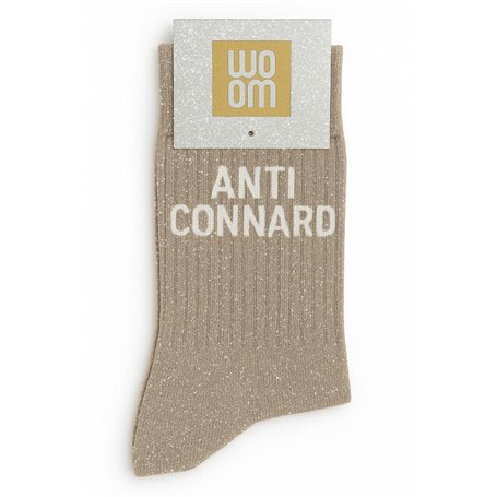 Chaussettes à paillettes ANTI CONNARD Beige– Chaussettes à message rigolo & girly – Cadeau original femme – Humoristiques