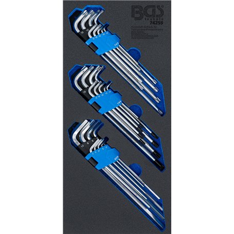 BGS 74259 | Insert de servante d’atelier 1/3 : Jeu de clés coudées | extra long | profil T (pour Torx)