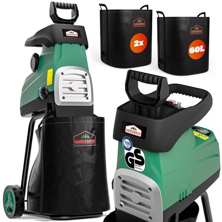 Gardebruk® Broyeur végétaux et Branches 3100 W Silencieux Branches Max. 44mm 2X bac 60L déchiqueteuse Branches broyeur électriqu