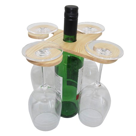 rukauf Rukon Porte-Bouteilles et Verres en Bois pour 4 Verres – Porte-vin en Verre