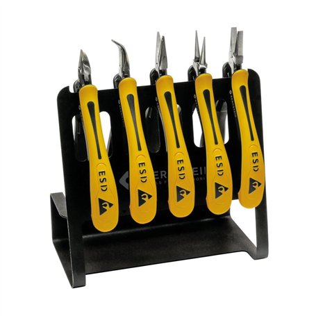 CLASSICline Vario Lot de 5 pinces Ambre ESD (avec porte-outils ESD) | Jeu de pinces électroniques | Kit d'outils de mécanique de