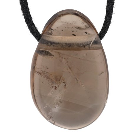 Pendentif goutte d'eau en quartz fumé avec bracelet en cuir