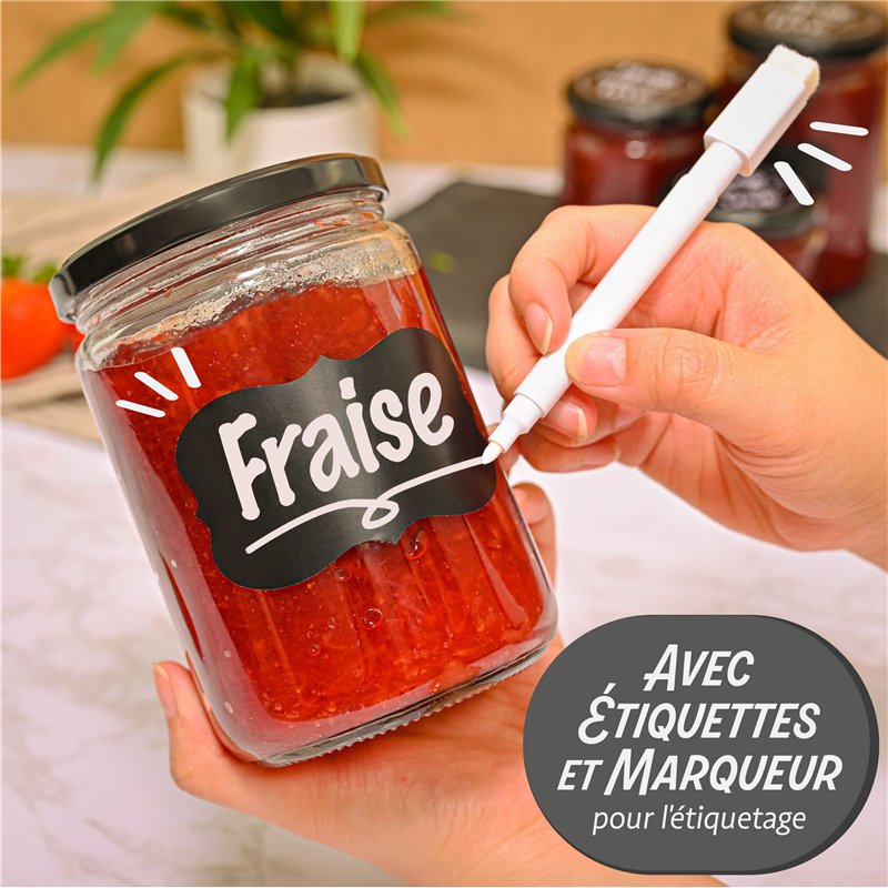 12 Pots à Confiture En Verre 500ml Praknu - Avec Couvercles, Étiquettes & Stylo - Hermétiques Et Lavables