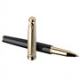 noTrash2003 Stylo à bille de luxe avec capuchon en cuir doré et pièces dorées laquées, écriture noire, élégant stylo