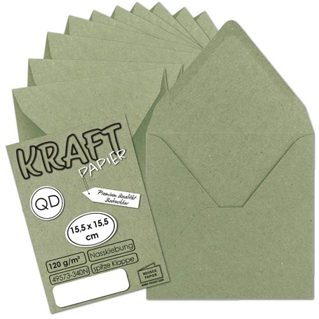NEUSER PAPER 50x enveloppes carrées vintage en papier kraft vert - durable - 15