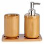 damaloo Lot de 3 accessoires de salle de bain en céramique - Distributeur de savon beige et gobelet à brosse à dents - Accessoir
