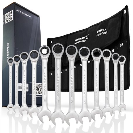HASKYY Lot de 12 clés à cliquet I clés à fourche 8-19 mm - système métrique