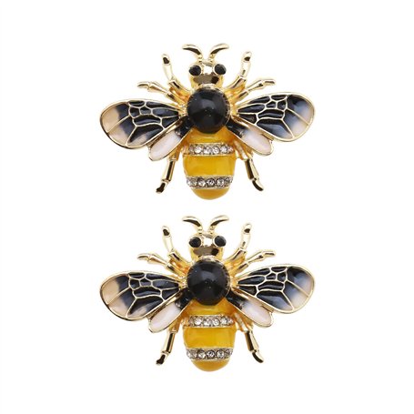 Lot de 2 broches abeille avec strass en alliage Belle broche Accessoires décoratifs pour vêtements Pull Veste Ornement pour Femm