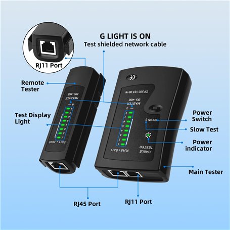 Testeur De Câble Réseau RJ11/RJ12/RJ45 - Pour Câbles LAN, Téléphoniques - Affichage LED, Portable, 9V