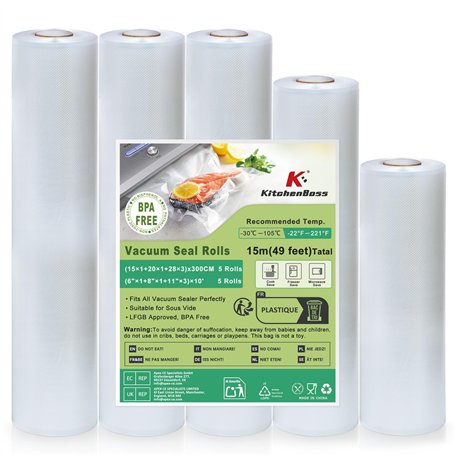 KitchenBoss Rouleau Sous Vide Alimentaire:5 Rouleaux Sac Sous Vide Alimentaire