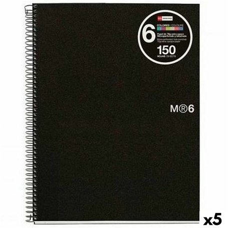 Cahier à Spirale Miquelrius Noir A5 150 Volets (5 Unités)