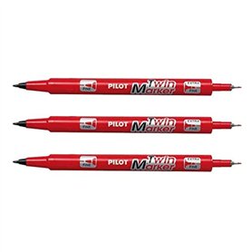 PILOT Lot de 3 Marqueurs TWIN MARKER BEGREEN indélibile rouge 2 pointes ogives:fine et moyenne