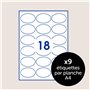 Avery Étiquettes Autocollantes Ovales 64x42 mm - Pack de 180 Papier Blanc Mat - Personnalisables Étiquette Avery Imprimables Las